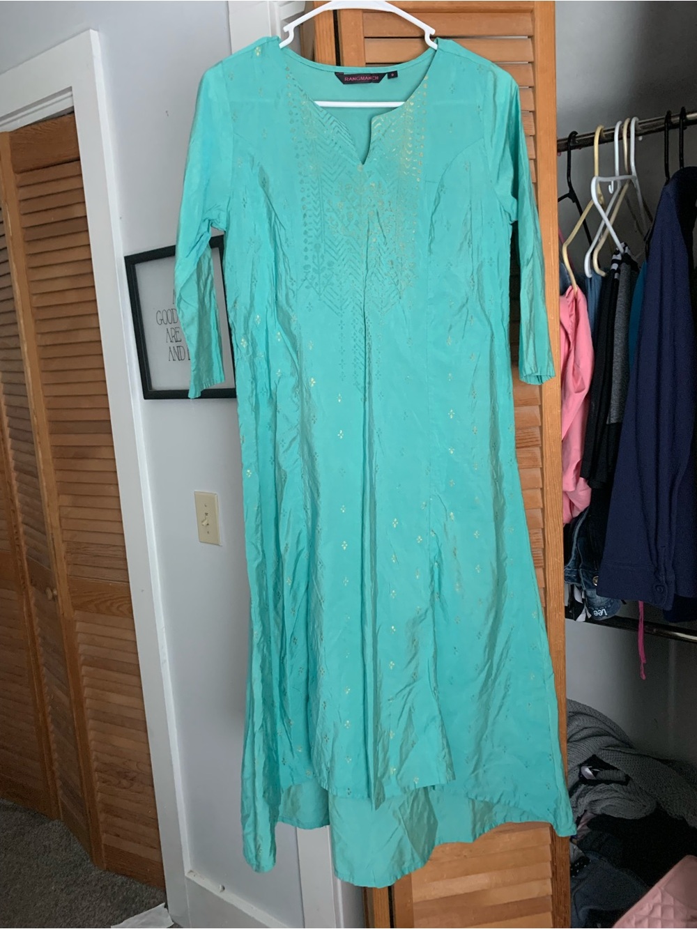 Rangmanch Light Teal Embroidered Long casual event Dress sz Small